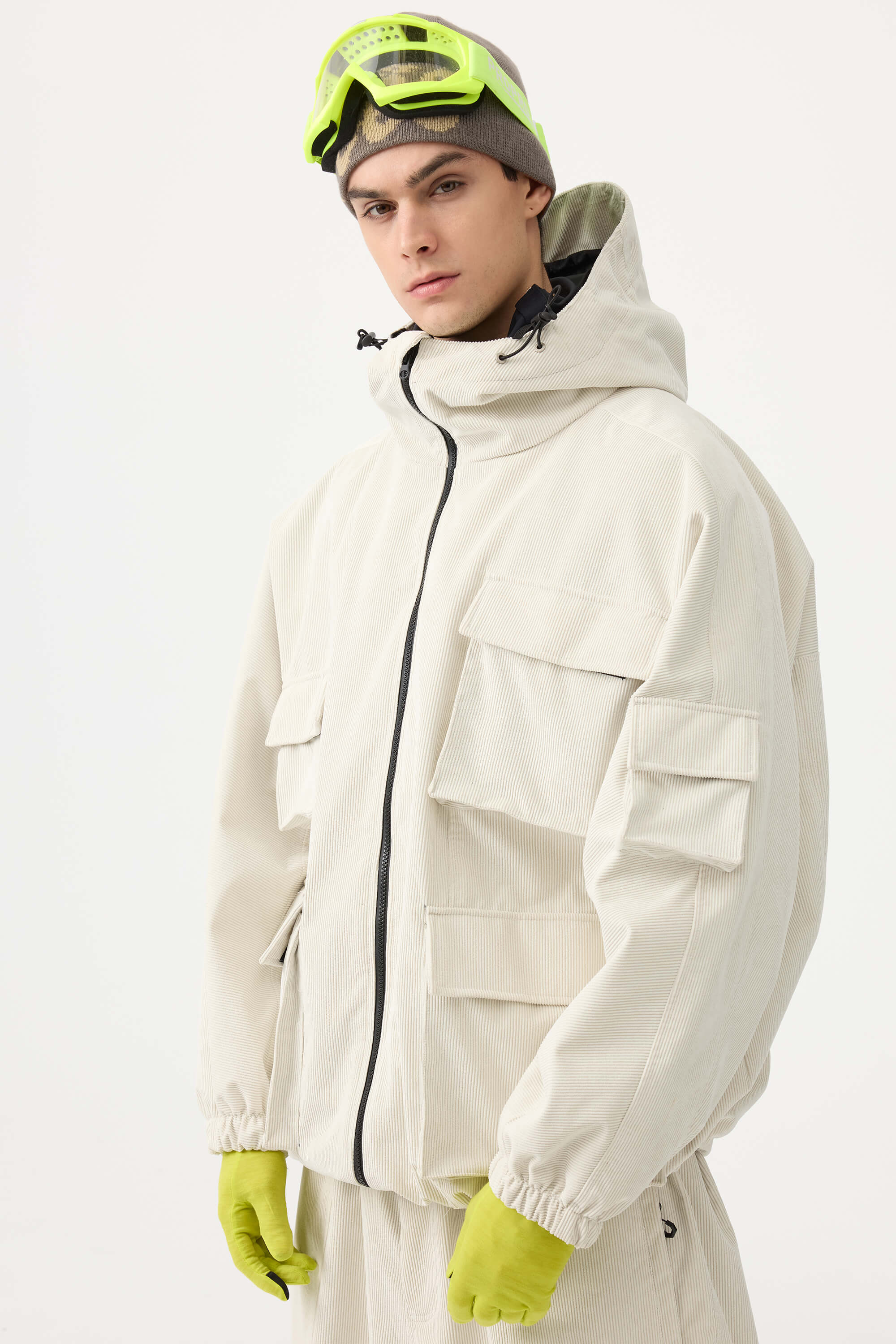 Men's Brick Red Waterproof Corduroy Batwing Sleeve Large Pocket Snow Jacket - Gsou Snow