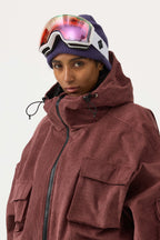 Women's Khaki Waterproof Corduroy Batwing Sleeve Large Pocket Snow Jacket - Gsou Snow