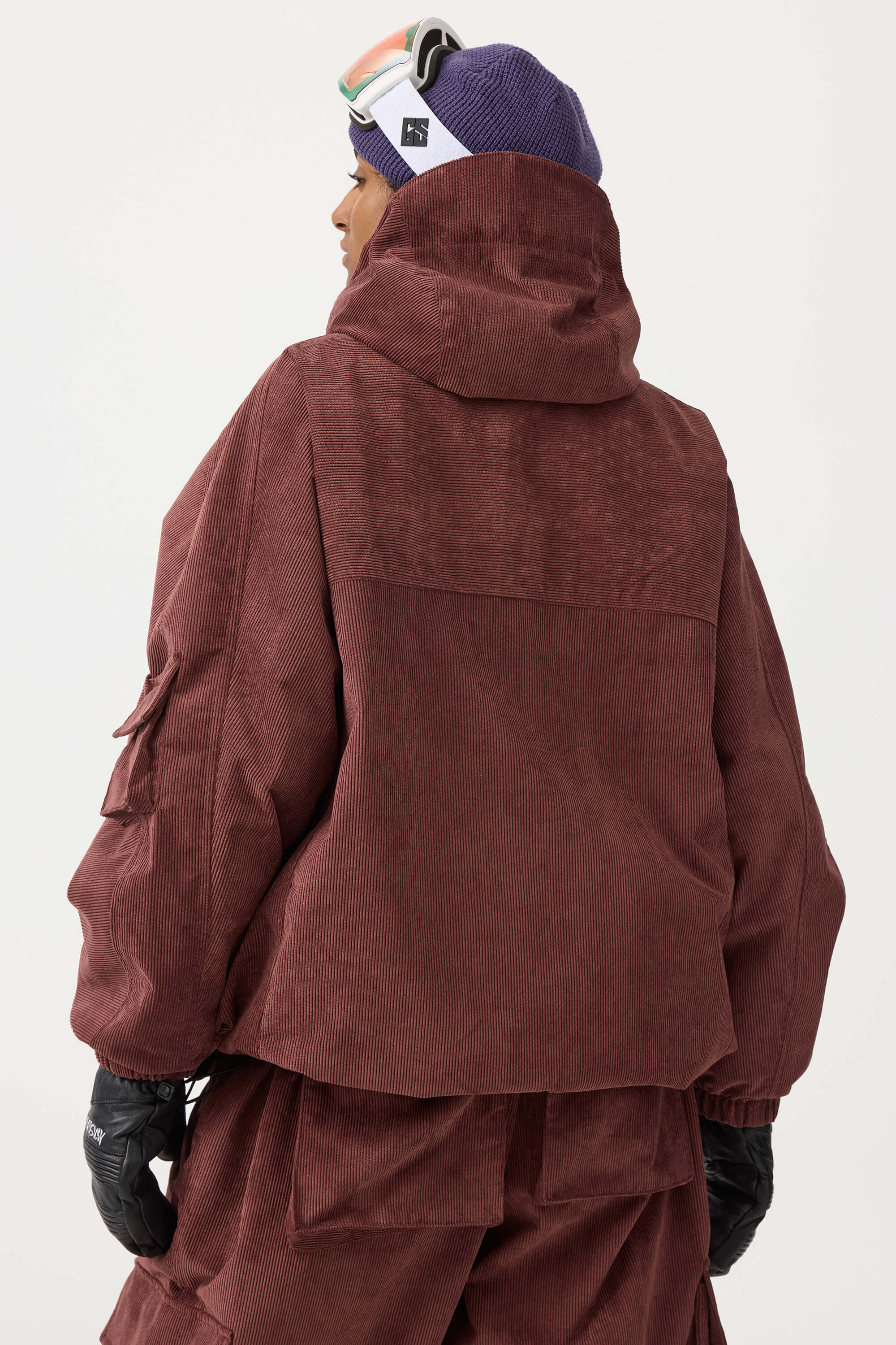Women's Khaki Waterproof Corduroy Batwing Sleeve Large Pocket Snow Jacket - Gsou Snow