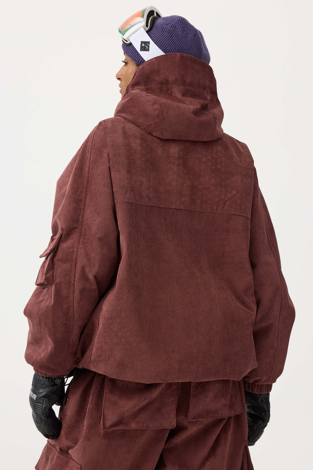 Women's Off White Waterproof Corduroy Batwing Sleeve Large Pocket Snow Jacket - Gsou Snow