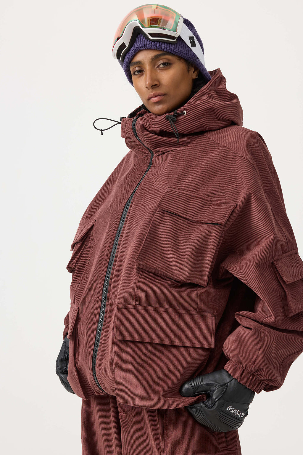 Women's Khaki Waterproof Corduroy Batwing Sleeve Large Pocket Snow Jacket - Gsou Snow