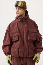 Men's Black Waterproof Corduroy Batwing Sleeve Large Pocket Snow Jacket - Gsou Snow