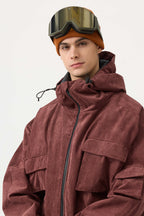 Men's Off White Waterproof Corduroy Batwing Sleeve Large Pocket Snow Jacket - Gsou Snow