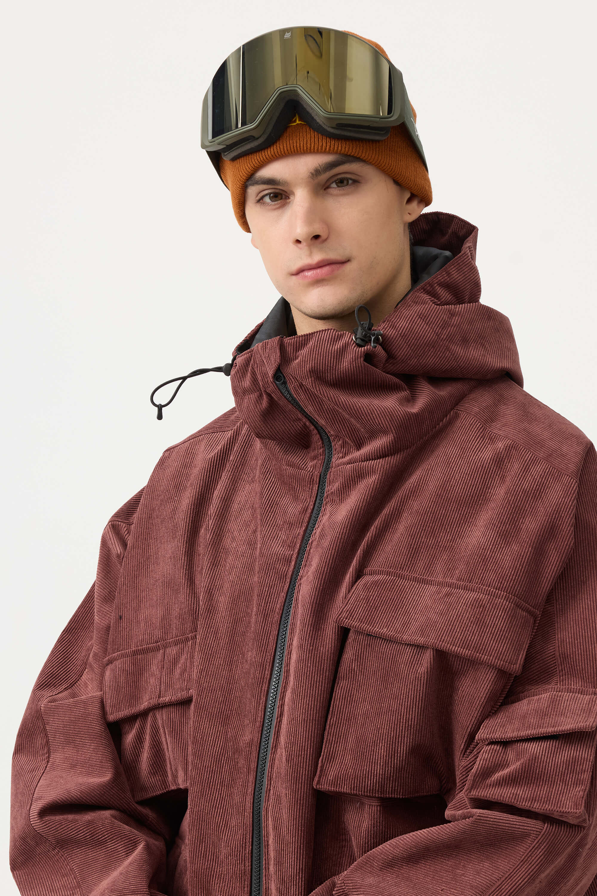 Men's Off White Waterproof Corduroy Batwing Sleeve Large Pocket Snow Jacket - Gsou Snow