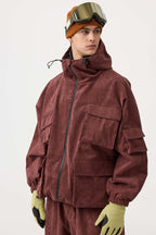Men's Off White Waterproof Corduroy Batwing Sleeve Large Pocket Snow Jacket - Gsou Snow