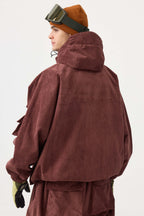 Men's Black Waterproof Corduroy Batwing Sleeve Large Pocket Snow Jacket - Gsou Snow