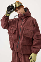 Men's Khaki Waterproof Corduroy Batwing Sleeve Large Pocket Snow Jacket - Gsou Snow