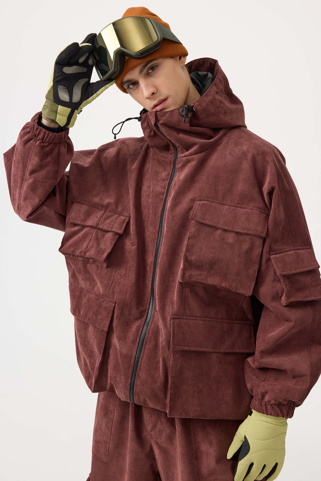 Men's Black Waterproof Corduroy Batwing Sleeve Large Pocket Snow Jacket - Gsou Snow