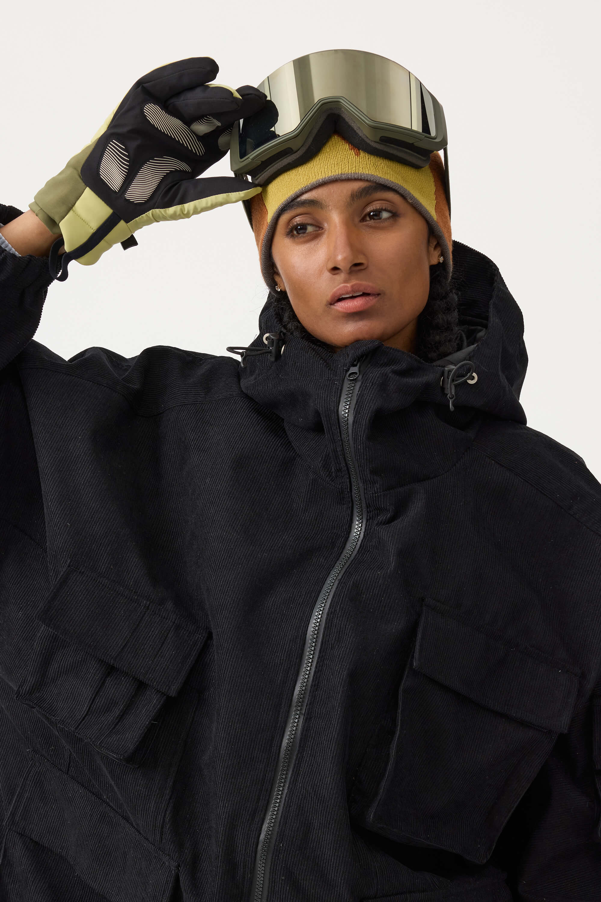 Women's Brick Red Waterproof Corduroy Batwing Sleeve Large Pocket Snow Jacket - Gsou Snow