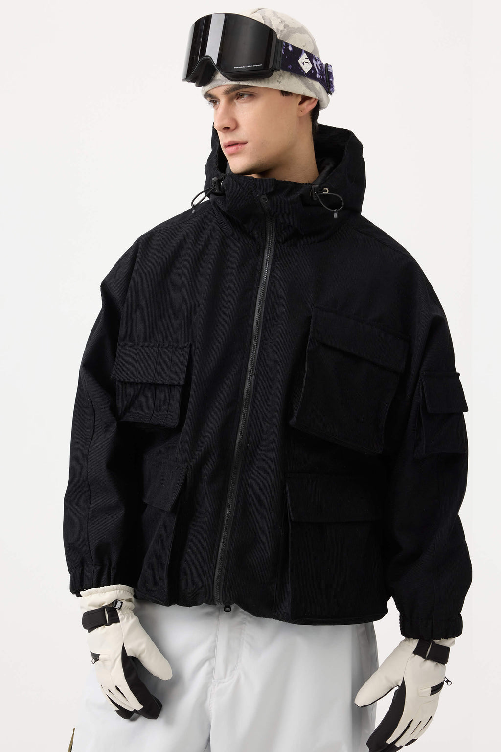Men's Off White Waterproof Corduroy Batwing Sleeve Large Pocket Snow Jacket - Gsou Snow