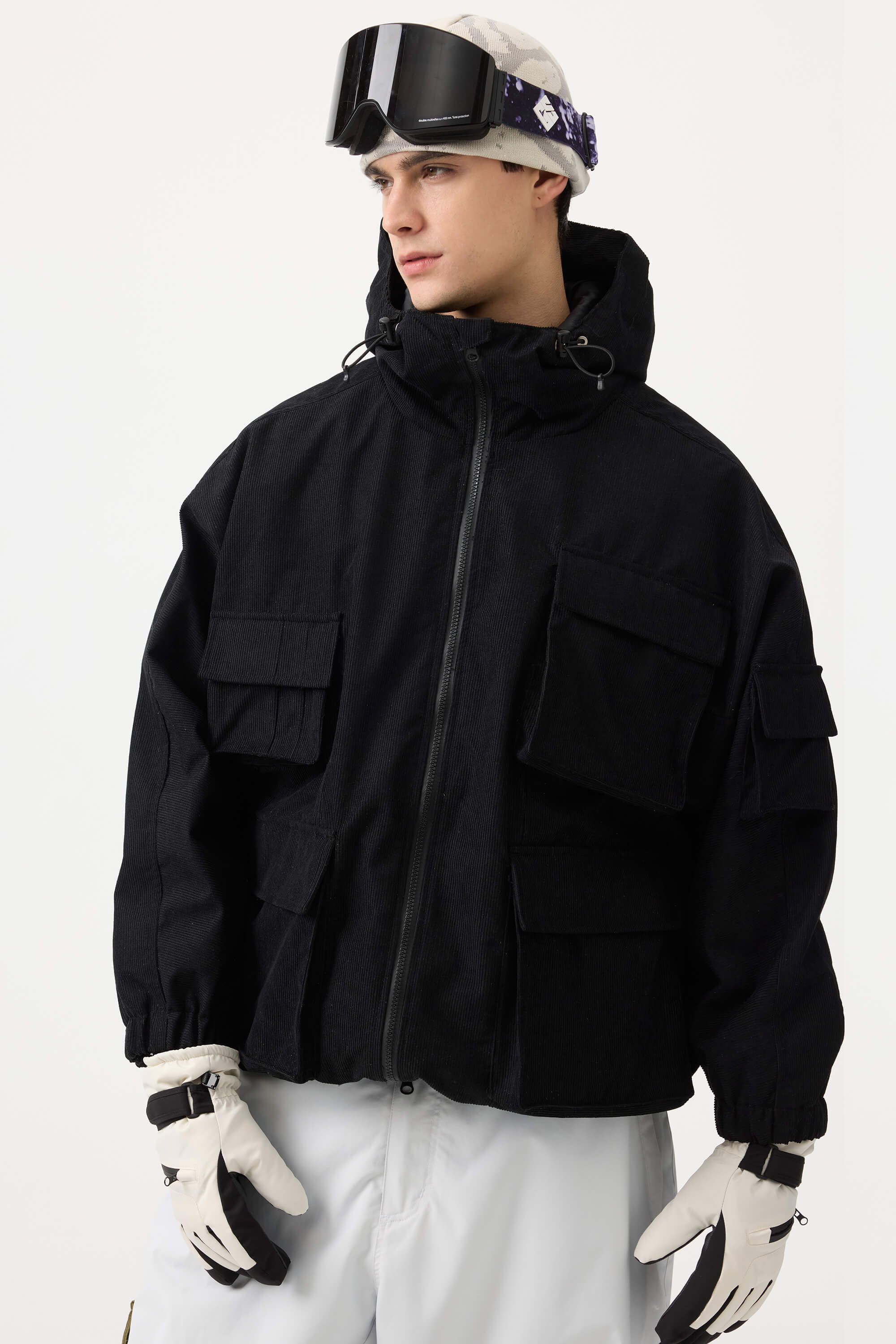 Men's Off White Waterproof Corduroy Batwing Sleeve Large Pocket Snow Jacket - Gsou Snow