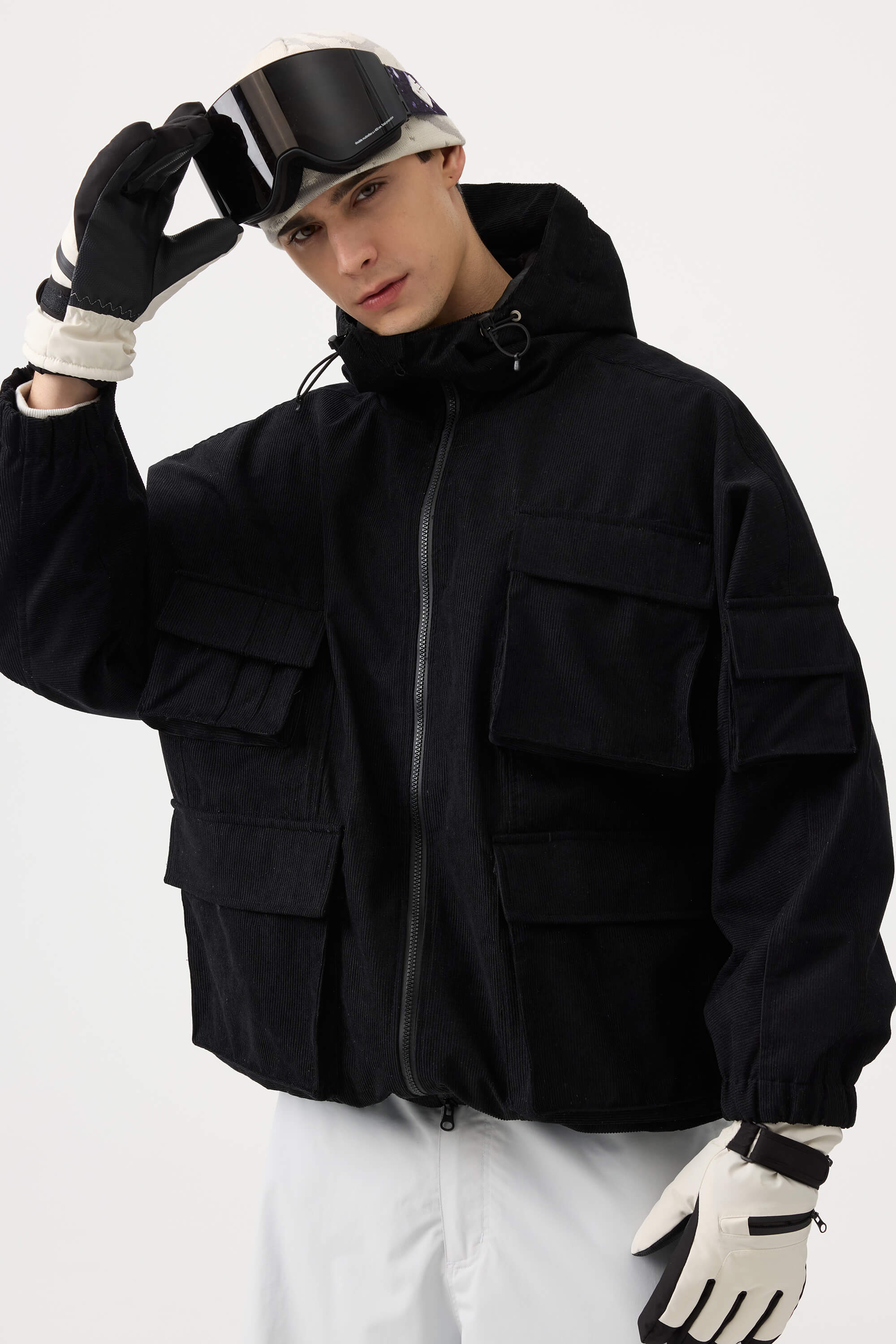 Men's Khaki Waterproof Corduroy Batwing Sleeve Large Pocket Snow Jacket - Gsou Snow