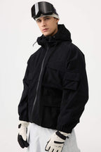 Men's Black Waterproof Corduroy Batwing Sleeve Large Pocket Snow Jacket - Gsou Snow