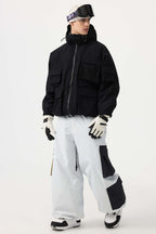 Men's Black Waterproof Corduroy Batwing Sleeve Large Pocket Snow Jacket - Gsou Snow