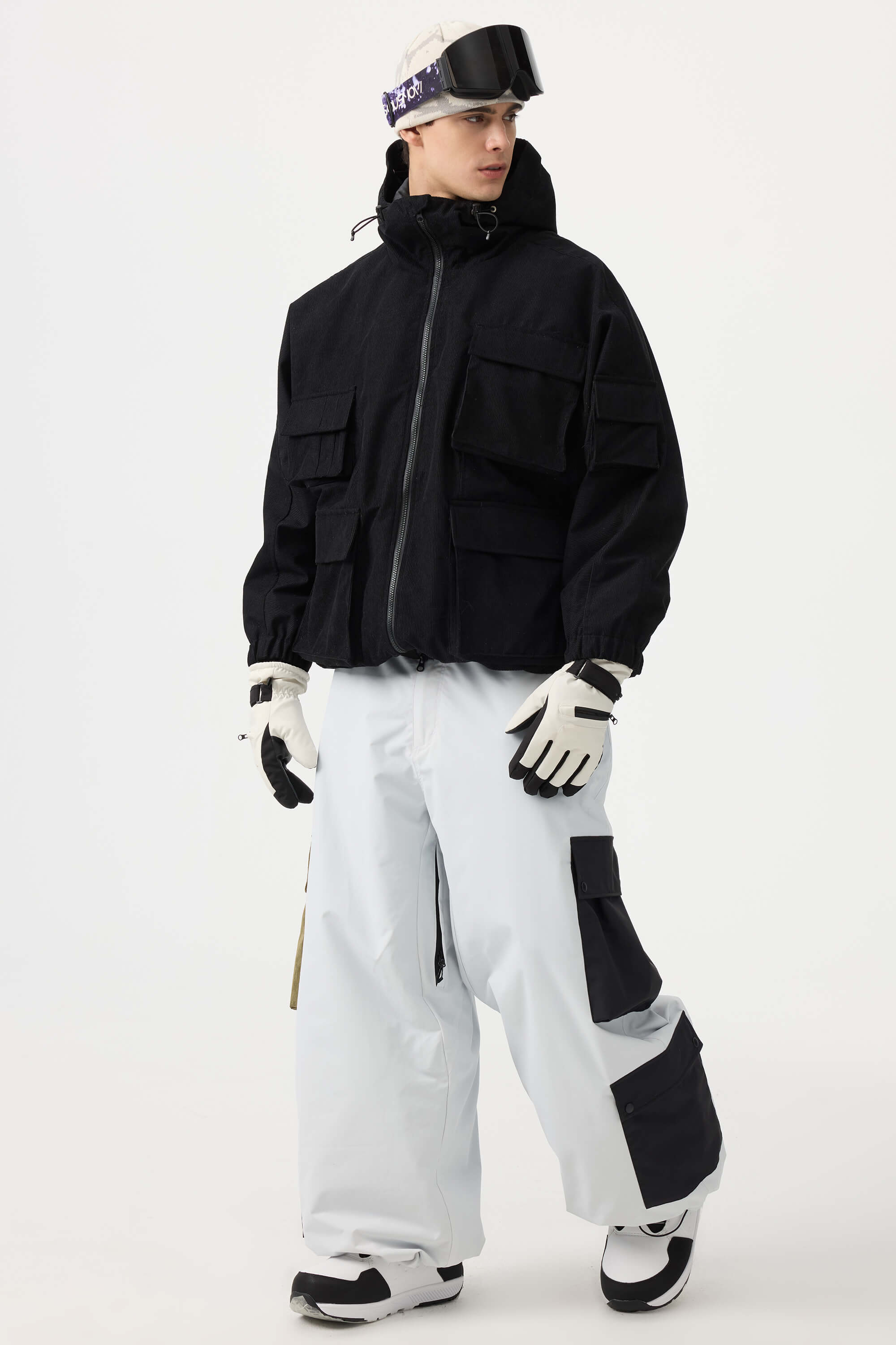 Men's Black Waterproof Corduroy Batwing Sleeve Large Pocket Snow Jacket - Gsou Snow