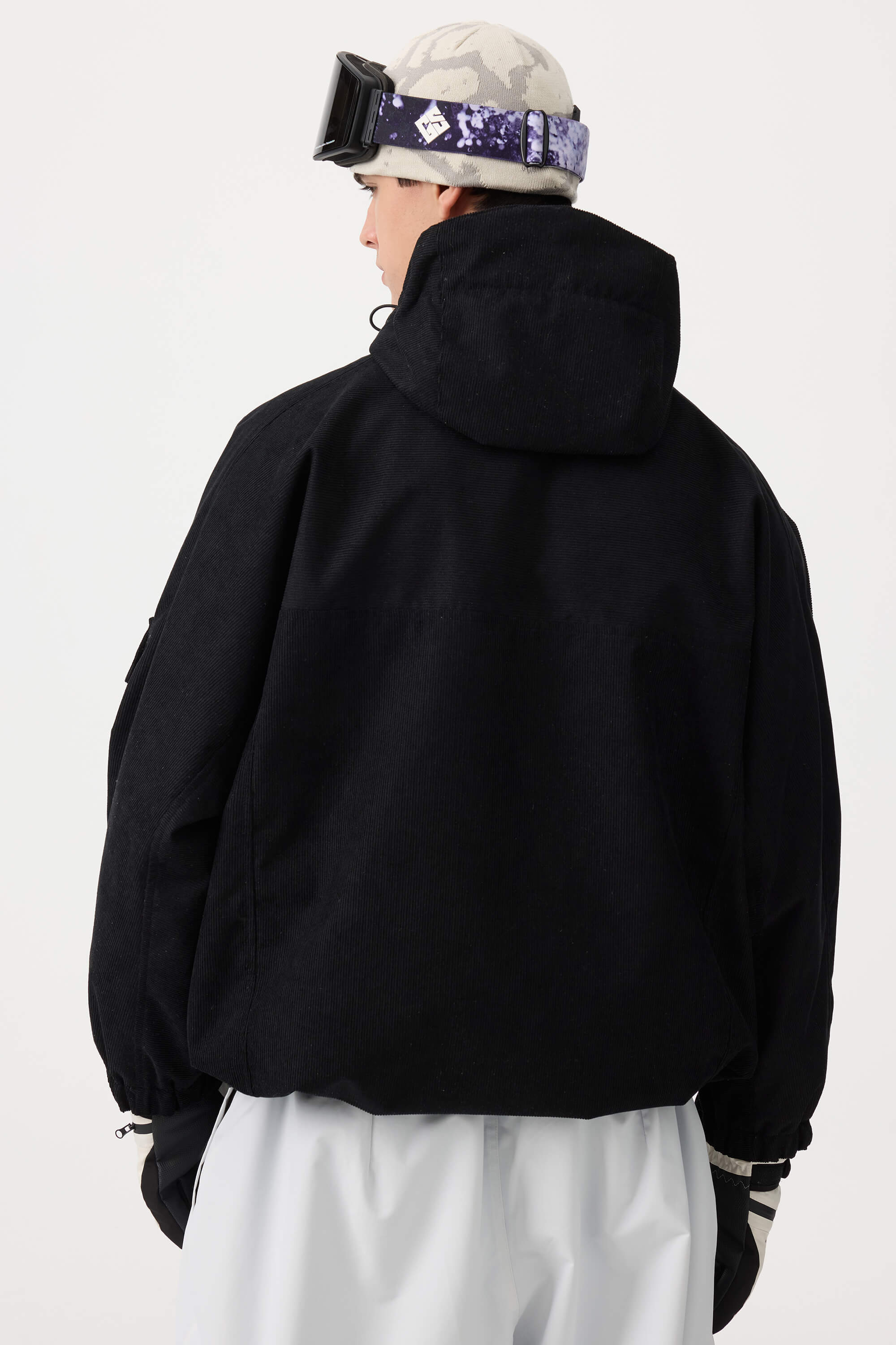 Men's Black Waterproof Corduroy Batwing Sleeve Large Pocket Snow Jacket - Gsou Snow