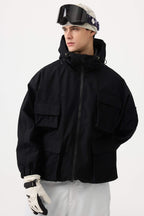 Men's Black Waterproof Corduroy Batwing Sleeve Large Pocket Snow Jacket - Gsou Snow