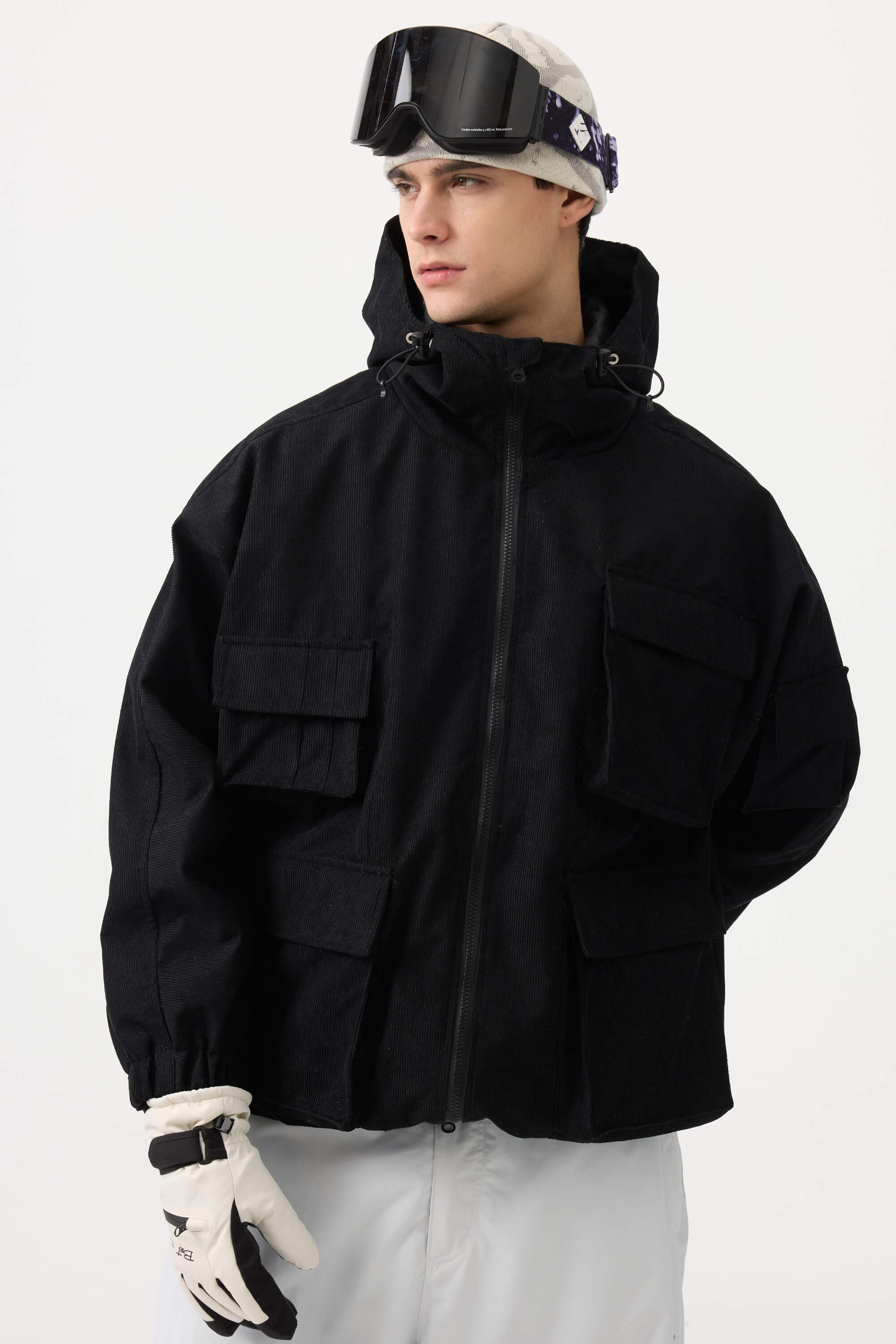 Men's Off White Waterproof Corduroy Batwing Sleeve Large Pocket Snow Jacket - Gsou Snow
