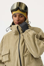 Women's Black Waterproof Corduroy Batwing Sleeve Large Pocket Snow Jacket - Gsou Snow