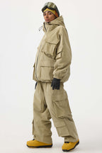 Women's Black Waterproof Corduroy Batwing Sleeve Large Pocket Snow Jacket - Gsou Snow