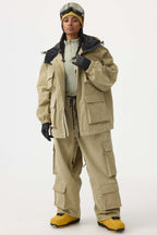 Women's Black Waterproof Corduroy Batwing Sleeve Large Pocket Snow Jacket - Gsou Snow