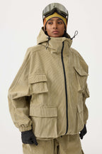 Women's Brick Red Waterproof Corduroy Batwing Sleeve Large Pocket Snow Jacket - Gsou Snow