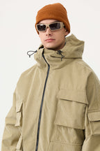 Men's Off White Waterproof Corduroy Batwing Sleeve Large Pocket Snow Jacket - Gsou Snow