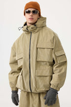 Men's Black Waterproof Corduroy Batwing Sleeve Large Pocket Snow Jacket - Gsou Snow