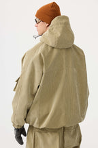 Men's Khaki Waterproof Corduroy Batwing Sleeve Large Pocket Snow Jacket - Gsou Snow