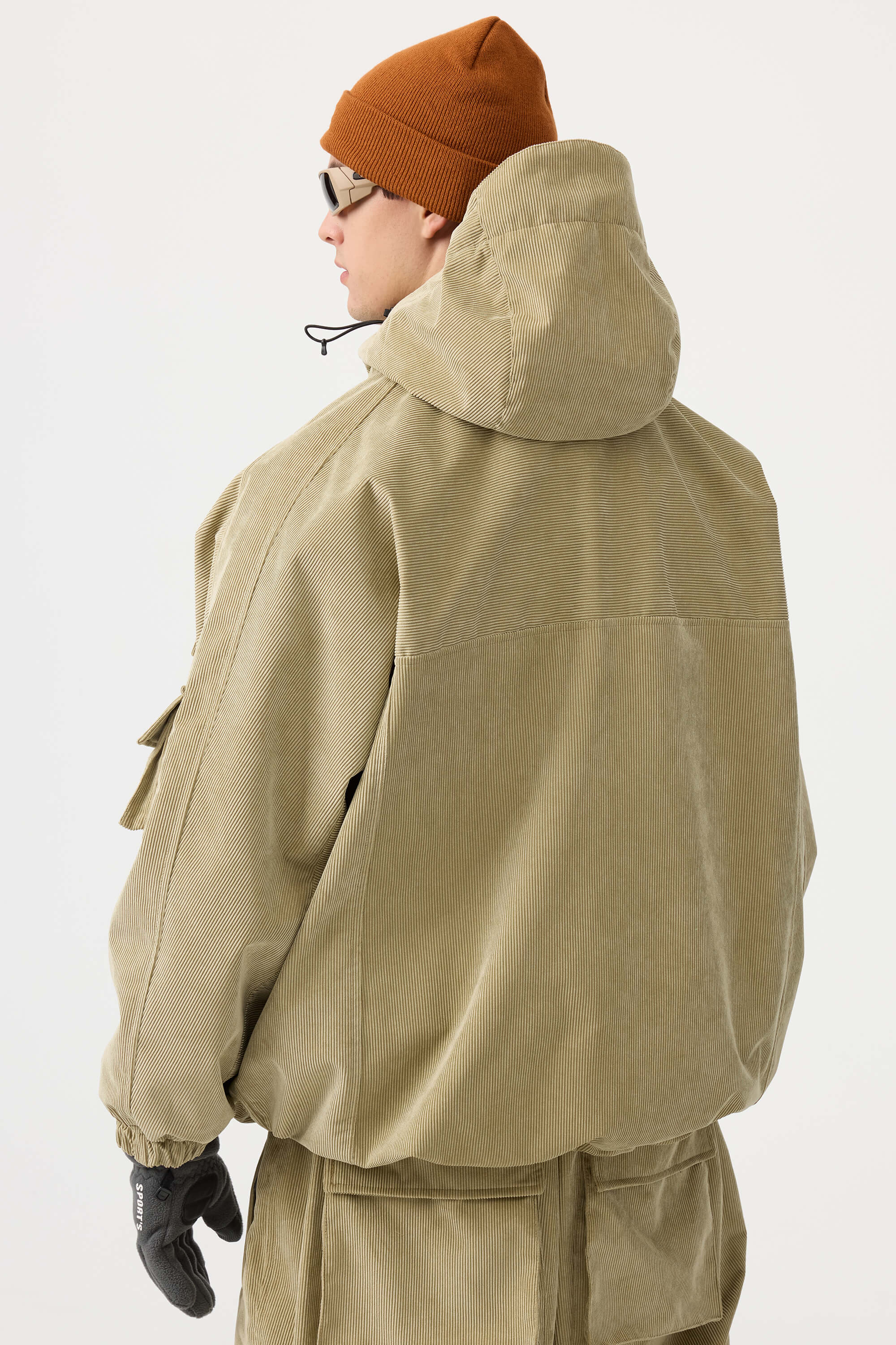 Men's Khaki Waterproof Corduroy Batwing Sleeve Large Pocket Snow Jacket - Gsou Snow