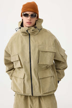 Men's Off White Waterproof Corduroy Batwing Sleeve Large Pocket Snow Jacket - Gsou Snow
