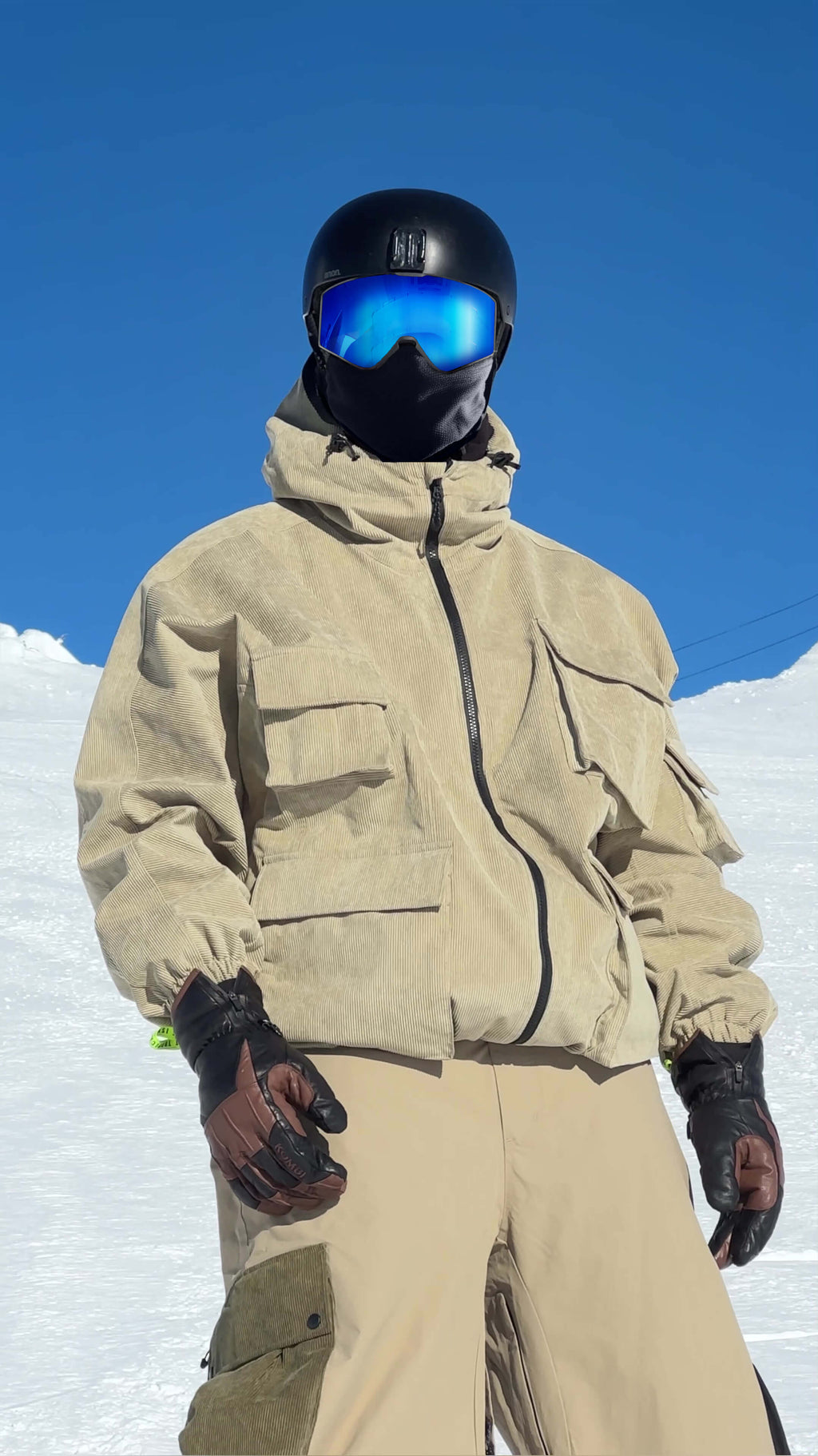 Men's Black Waterproof Corduroy Batwing Sleeve Large Pocket Snow Jacket - Gsou Snow