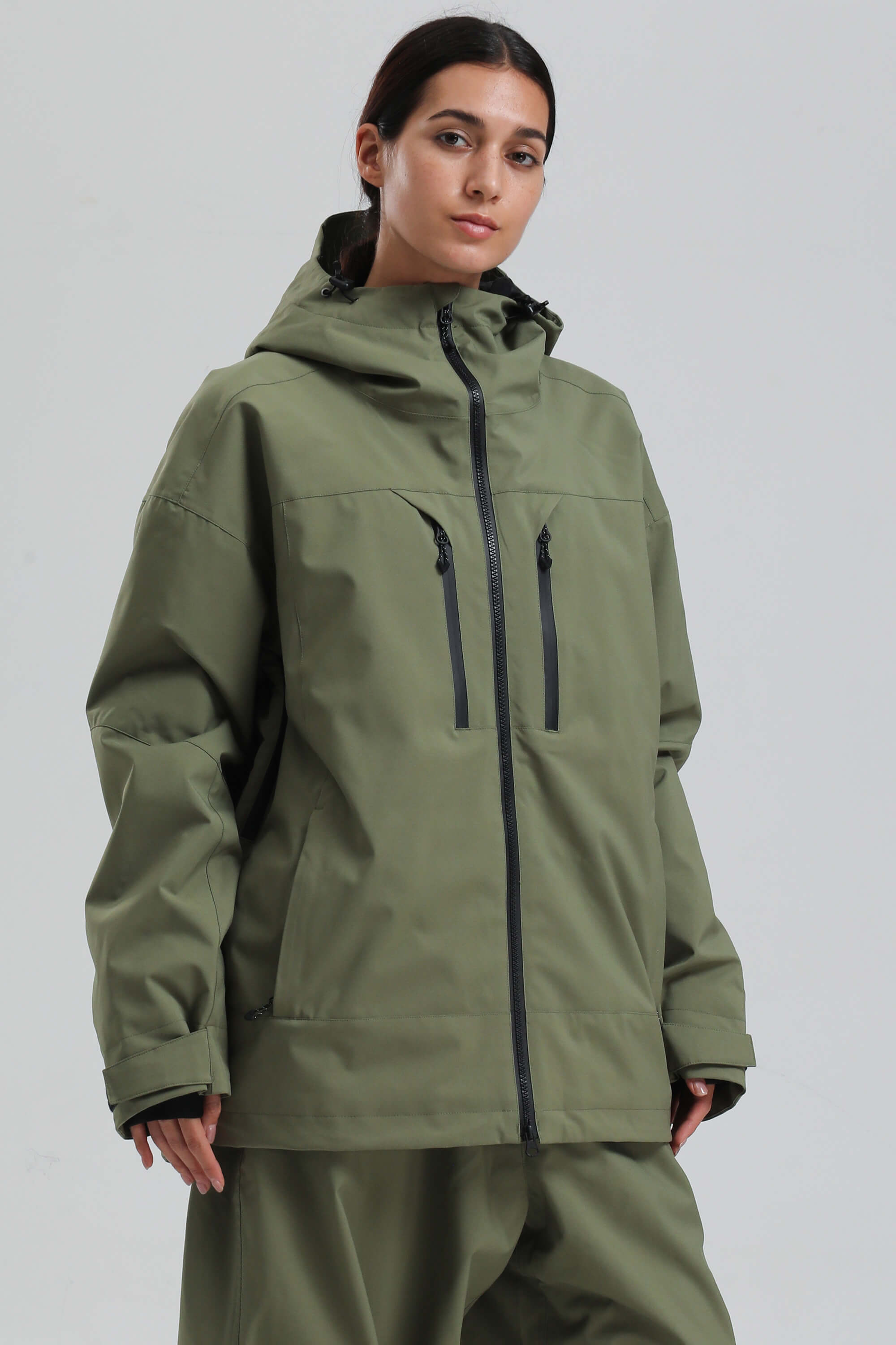 Women's Army Green Multi-Pocket Dual-Vent Ski Jacket Waterproof Insulated Snow Jacket