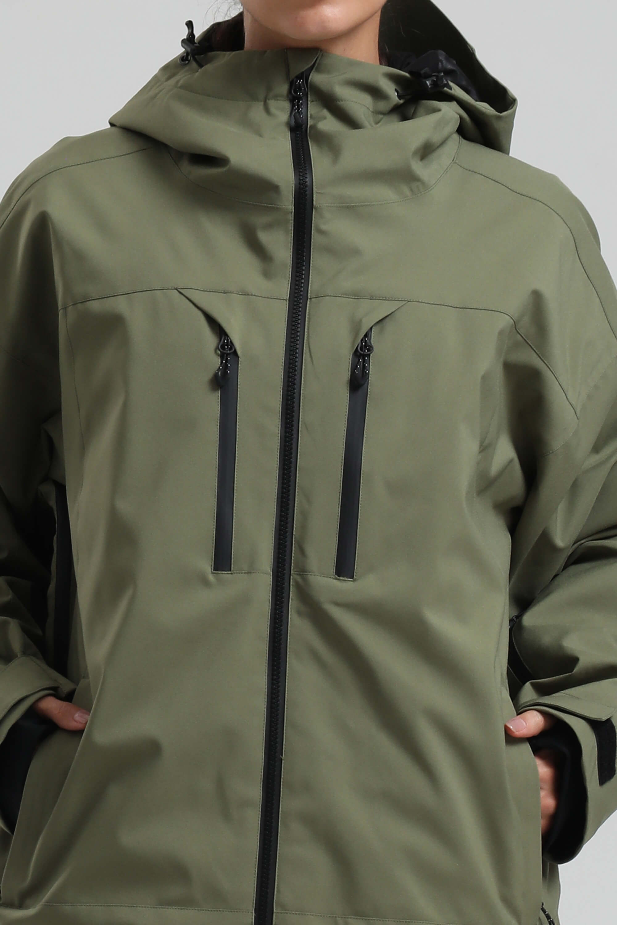 Women's Army Green Multi-Pocket Dual-Vent Ski Jacket Waterproof Insulated Snow Jacket