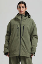Women's Army Green Multi-Pocket Dual-Vent Ski Jacket Waterproof Insulated Snow Jacket