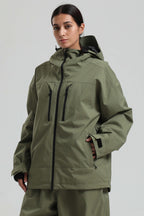 Women's Army Green Multi-Pocket Dual-Vent Snow Jacket Waterproof Insulated Ski Jacket - Gsou Snow