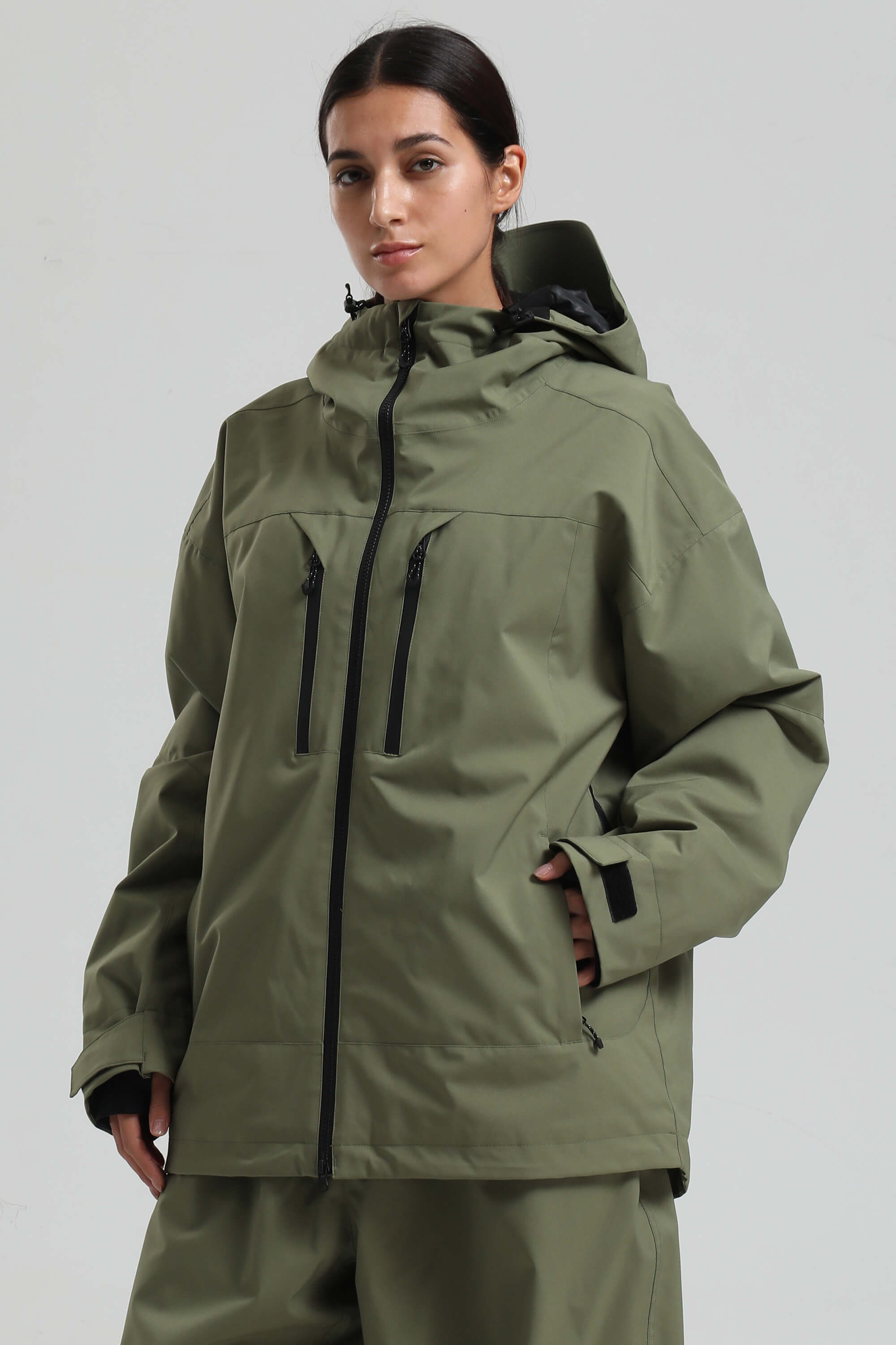 Women's Army Green Multi-Pocket Dual-Vent Snow Jacket Waterproof Insulated Ski Jacket - Gsou Snow