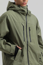 Men's Army Green Multi-Pocket Dual-Vent Ski Jacket Waterproof Insulated Snow Jacket