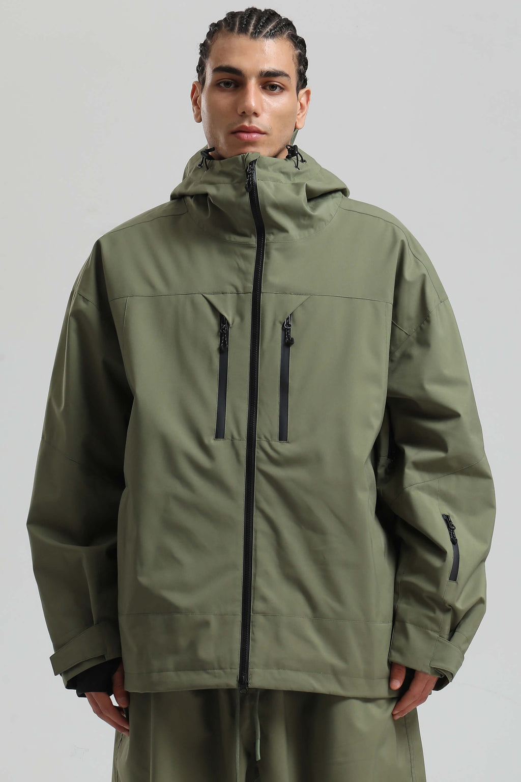 Men's Army Green Multi-Pocket Dual-Vent Ski Jacket Waterproof Insulated Snow Jacket