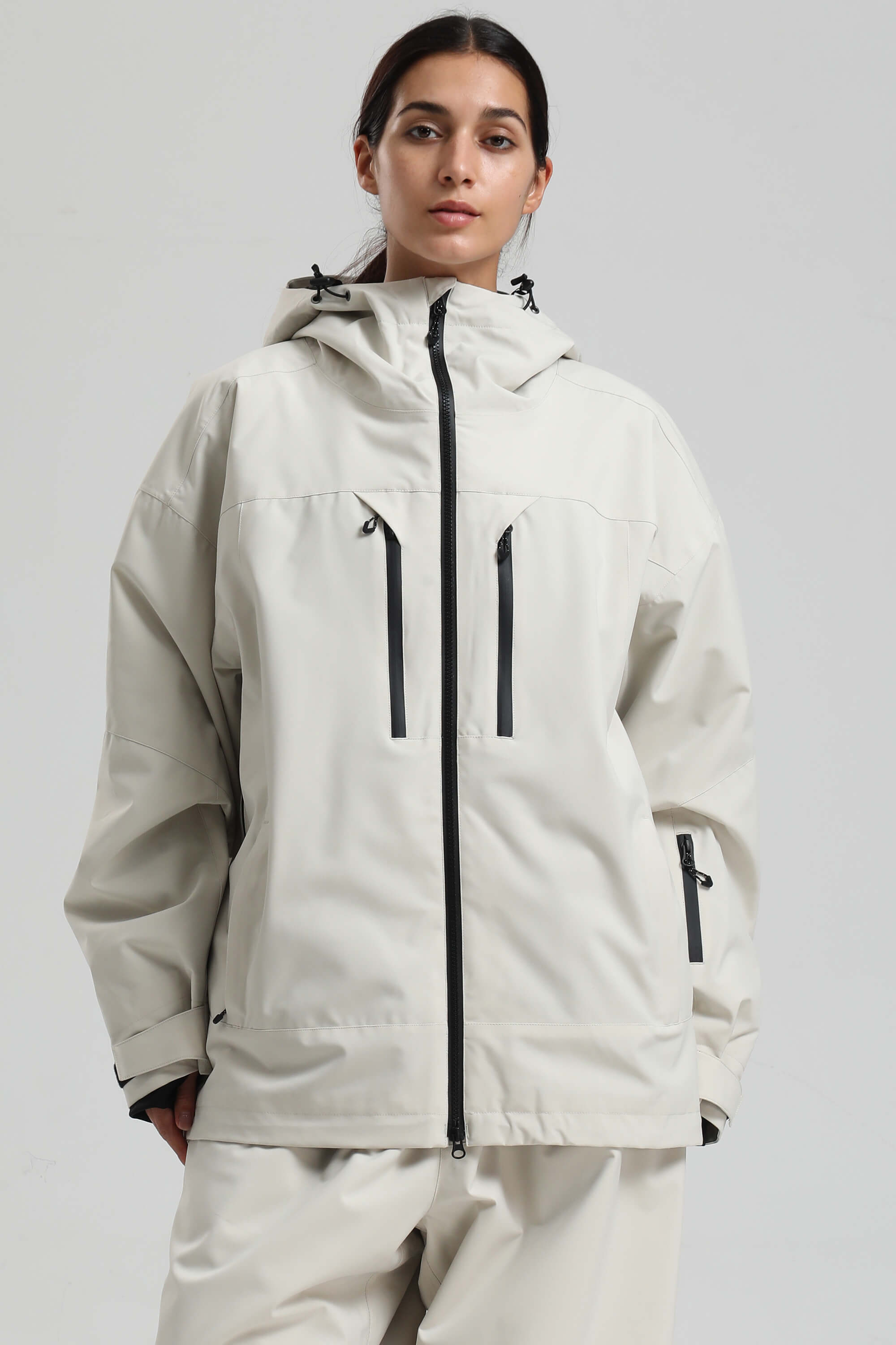 Women's Off White Multi-Pocket Dual-Vent Snow Jacket Waterproof Insulated Ski Jacket - Gsou Snow