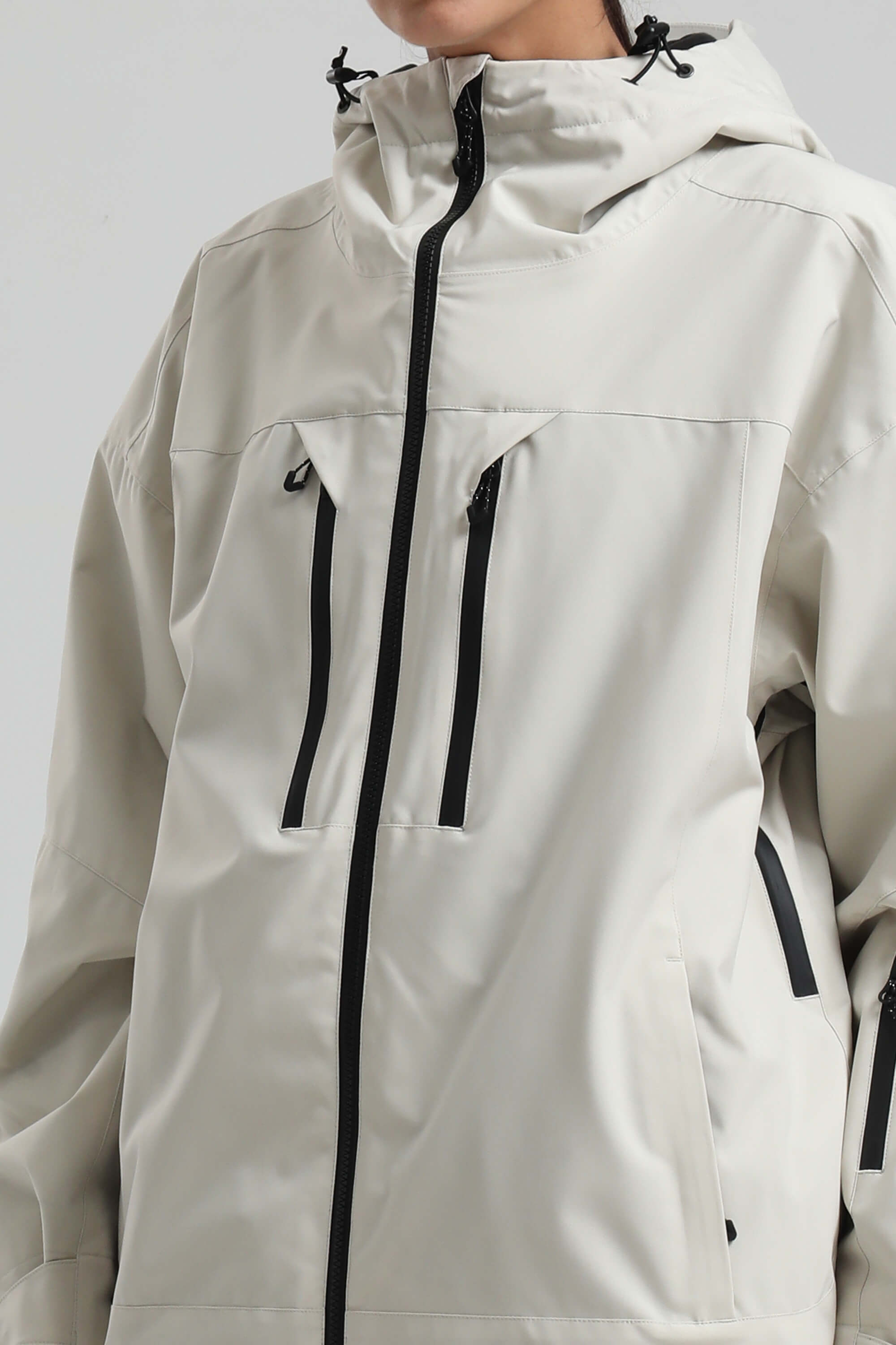 Women's Off White Multi-Pocket Dual-Vent Snow Jacket Waterproof Insulated Ski Jacket - Gsou Snow