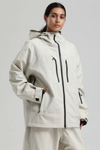 Women's Off White Multi-Pocket Dual-Vent Snow Jacket Waterproof Insulated Ski Jacket - Gsou Snow