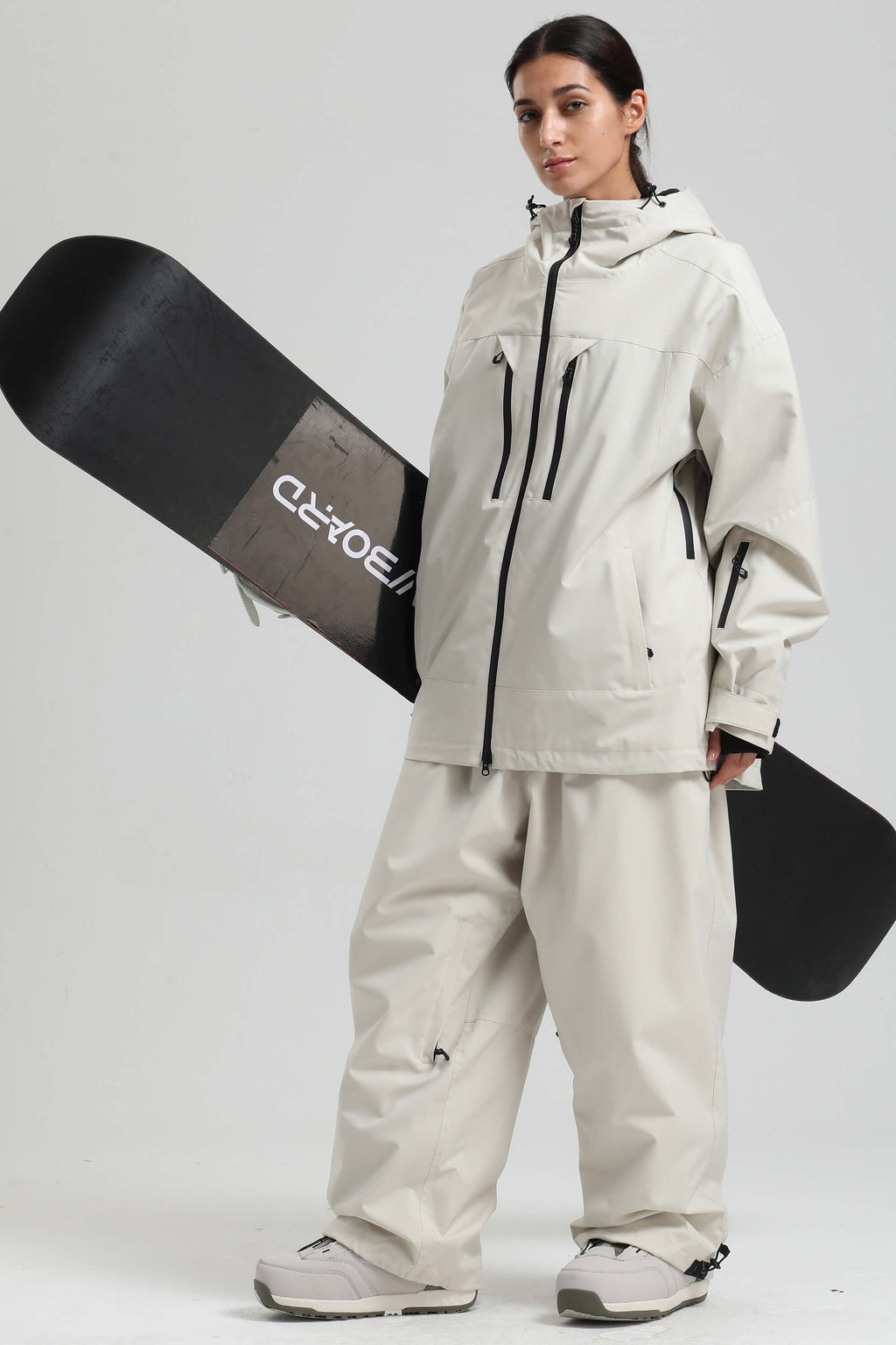 Women's Off White Multi-Pocket Dual-Vent Snow Jacket Waterproof Insulated Ski Jacket - Gsou Snow