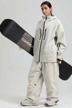 Women's Off White Multi-Pocket Dual-Vent Snow Jacket Waterproof Insulated Ski Jacket - Gsou Snow