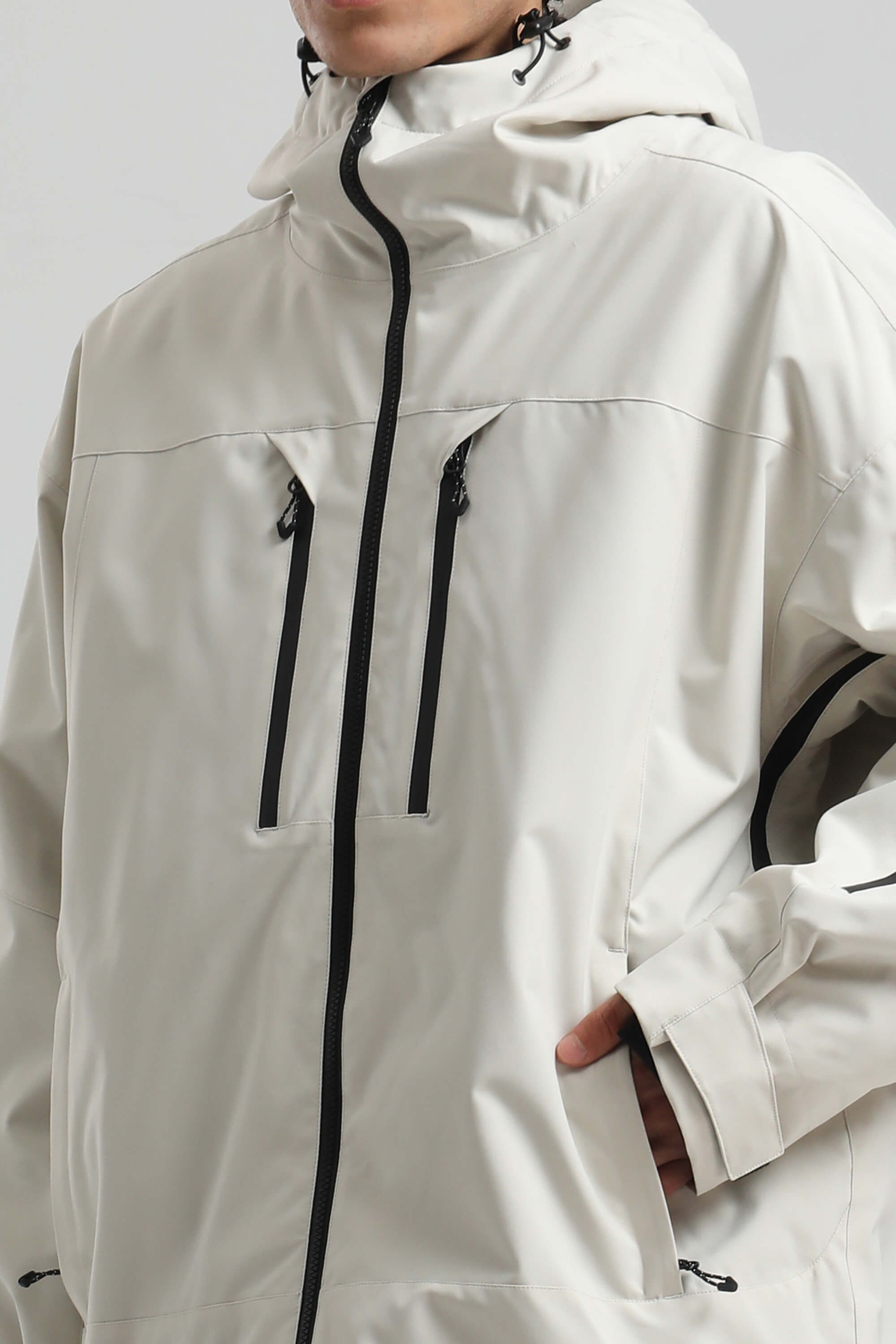 Men's Off White Multi-Pocket Dual-Vent Ski Jacket Waterproof Insulated Snow Jacket
