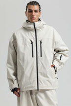 Men's Off White Multi-Pocket Dual-Vent Ski Jacket Waterproof Insulated Snow Jacket