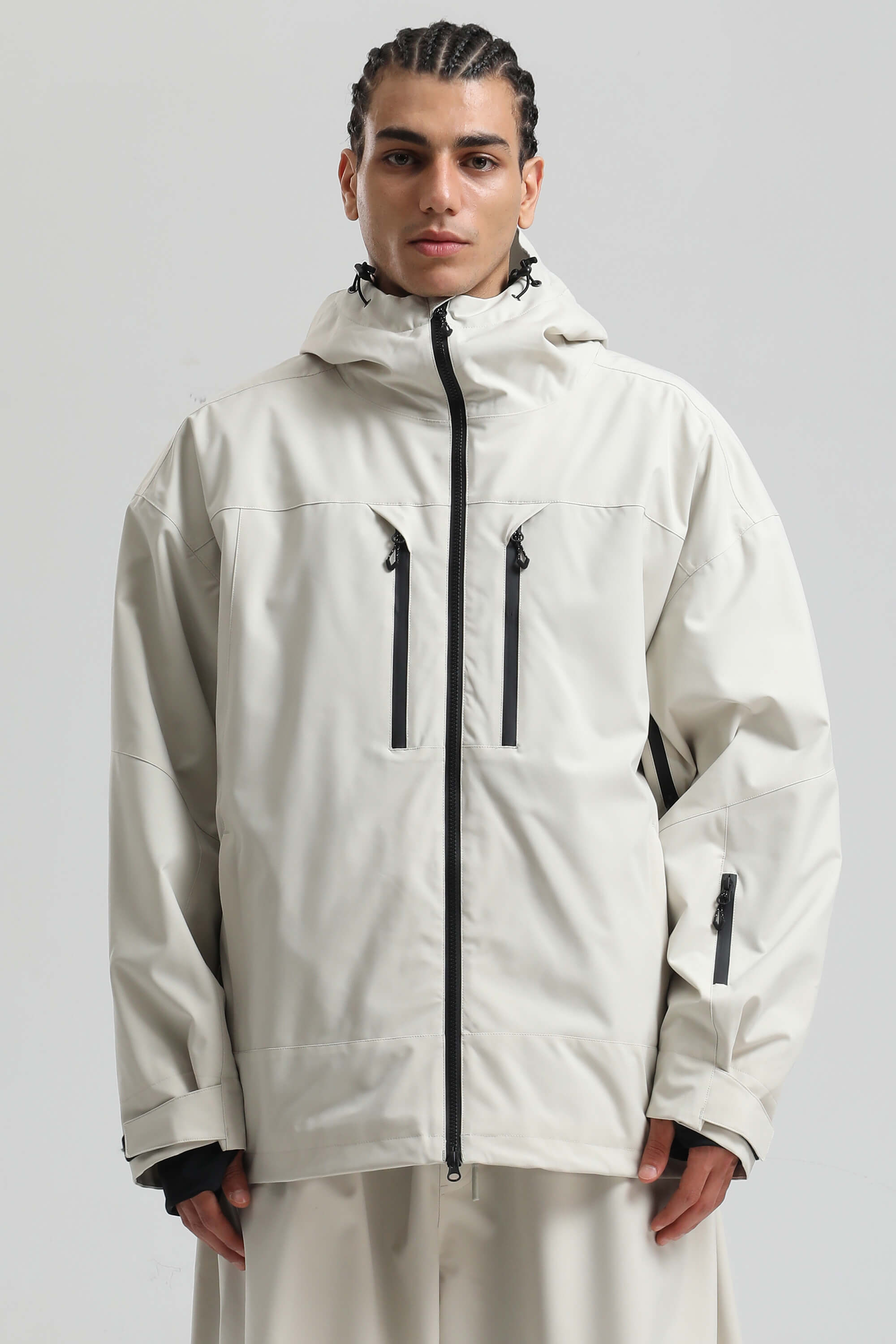 Men's Off White Multi-Pocket Dual-Vent Snow Jacket Waterproof Insulated Ski Jacket - Gsou Snow