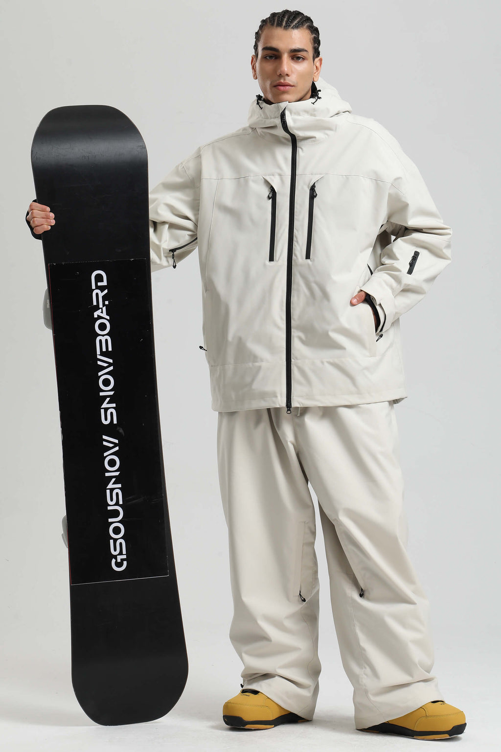 Men's Off White Multi-Pocket Dual-Vent Snow Jacket Waterproof Insulated Ski Jacket - Gsou Snow