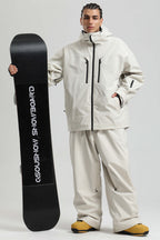 Men's Off White Multi-Pocket Dual-Vent Snow Jacket Waterproof Insulated Ski Jacket - Gsou Snow