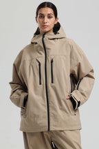 Women's Khaki Multi-Pocket Dual-Vent Snow Jacket Waterproof Insulated Ski Jacket - Gsou Snow